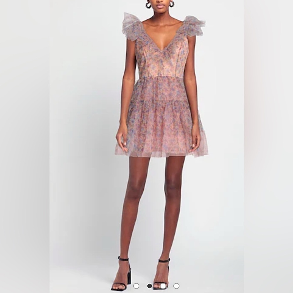 Dixie DX Collection Pink Floral Tiered Tulle Dress Size S Made In Italy NWT